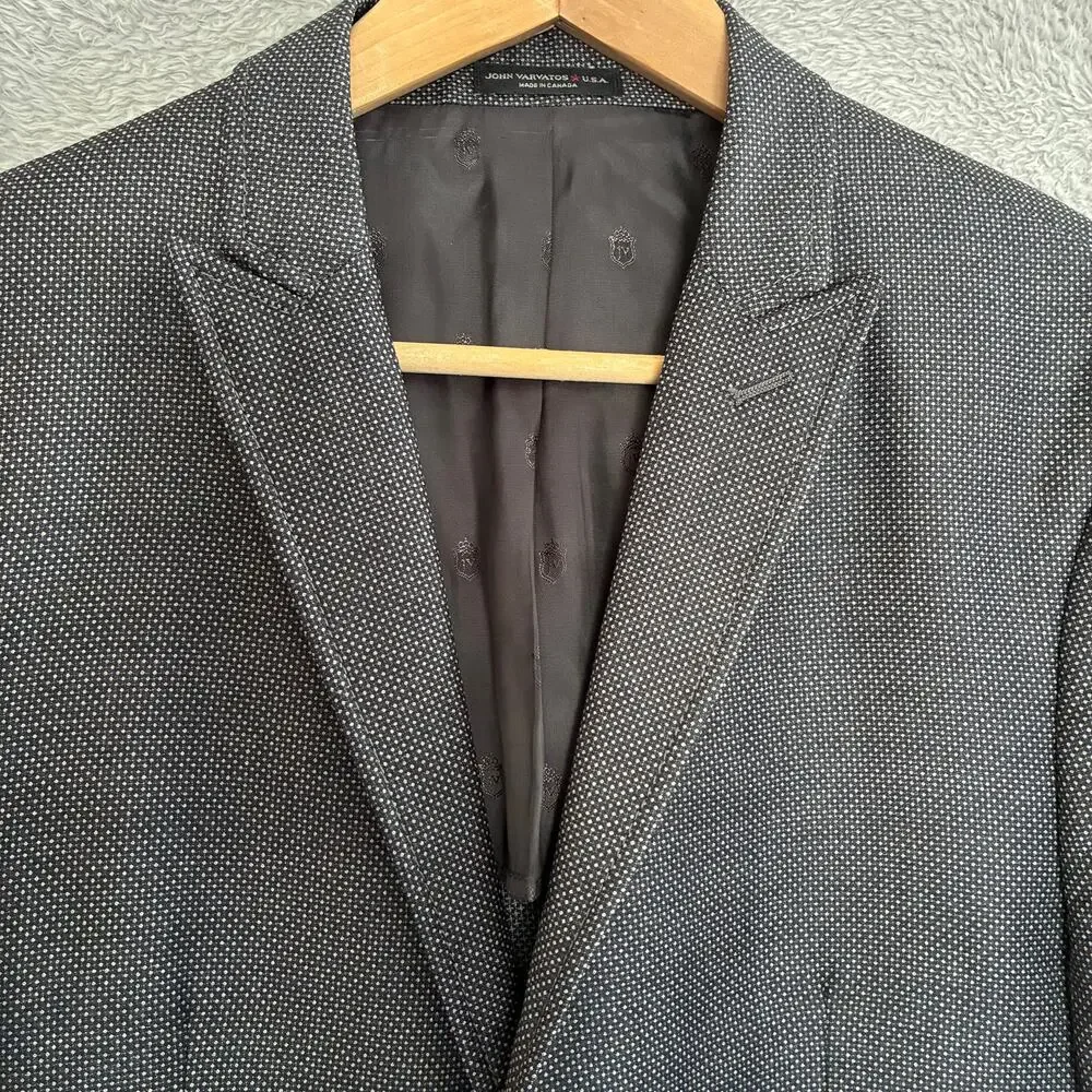 John Varvatos‎ USA Blazer Sport Coat 38R Wool Polka Dot Black Gray Half Lined